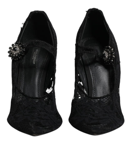 Dolce & Gabbana Schwarz Spitze Kristalle Mary Jane Pumps Schuhe