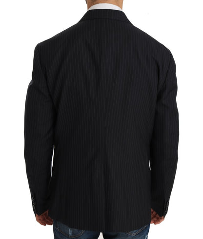 Dolce & Gabbana Graue gestreifte Wolljacke Mantel Slim Blazer