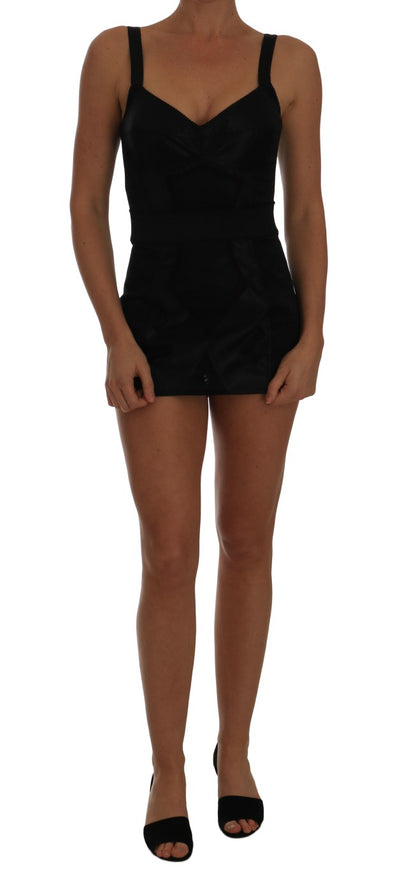 Dolce & Gabbana Strampler Bodysuit Schwarz Floral Stretch Kleid