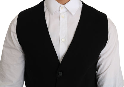 Dolce & Gabbana Schwarzes Baumwollkleid mit gewebter Weste