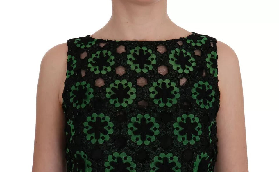 Dolce & Gabbana Grünes geblümtes Ricamo A-Linien-Shiftkleid