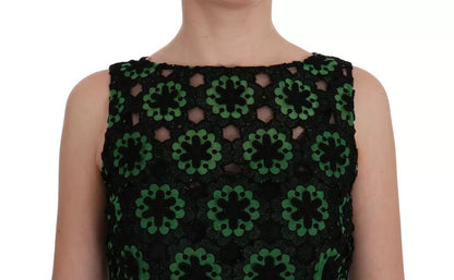 Dolce & Gabbana Grünes geblümtes Ricamo A-Linien-Shiftkleid