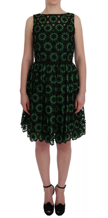 Dolce & Gabbana Grünes geblümtes Ricamo A-Linien-Shiftkleid