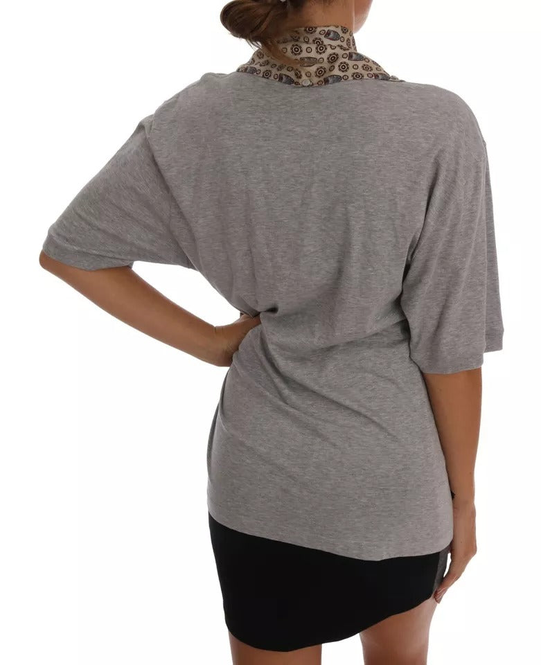 Dolce & Gabbana Graues Baumwoll-Eulen-Seidenschal-T-Shirt
