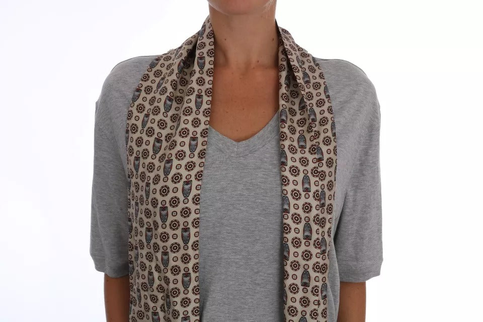 Dolce & Gabbana Graues Baumwoll-Eulen-Seidenschal-T-Shirt