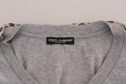 Dolce & Gabbana Graues Baumwoll-Eulen-Seidenschal-T-Shirt