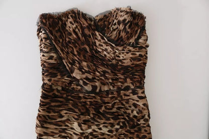 Dolce & Gabbana Braunes Leopard Seidenchiffon gerafftes Meerjungfrau-Maxikleid