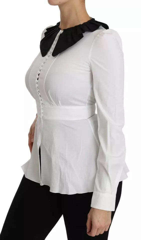 Dolce & Gabbana Schwarz Weiß Dekorative Knöpfe Tops Shirt Bluse