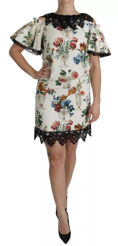 Dolce & Gabbana Weißes Minikleid mit floraler Spitze und Vase