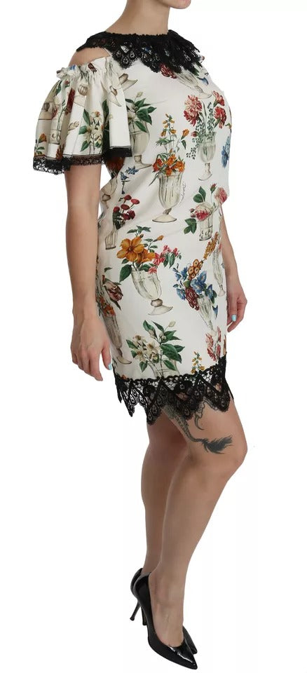 Dolce & Gabbana Weißes Minikleid mit floraler Spitze und Vase