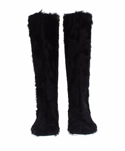 Dolce & Gabbana Schwarze Xiangao Lammfell-Lederstiefel