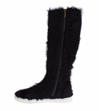Dolce & Gabbana Schwarze Xiangao Lammfell-Lederstiefel