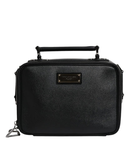Dolce & Gabbana Schwarze Nylon Leder Logo Top Handle Crossbody Tasche