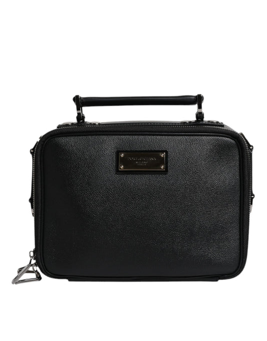 Dolce & Gabbana Schwarze Nylon Leder Logo Top Handle Crossbody Tasche
