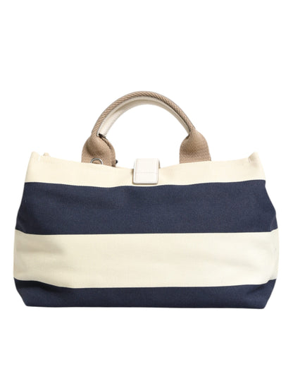 Dolce & Gabbana Weiß-Marine gestreifte Tote Tasche aus Segeltuch mit Tragegriff