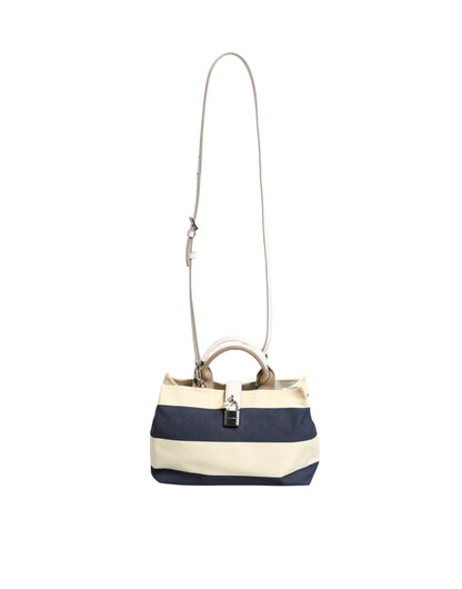 Dolce & Gabbana Weiß-Marine gestreifte Tote Tasche aus Segeltuch mit Tragegriff