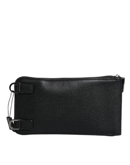 Dolce & Gabbana Schwarzes Leder Portemonnaie Crossbody Sling Phone Bag