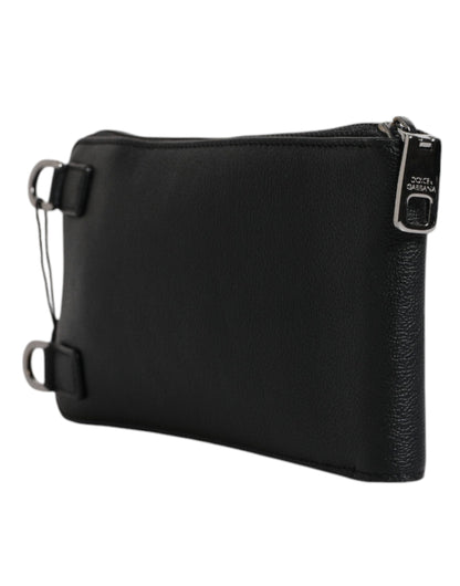 Dolce & Gabbana Schwarzes Leder Portemonnaie Crossbody Sling Phone Bag