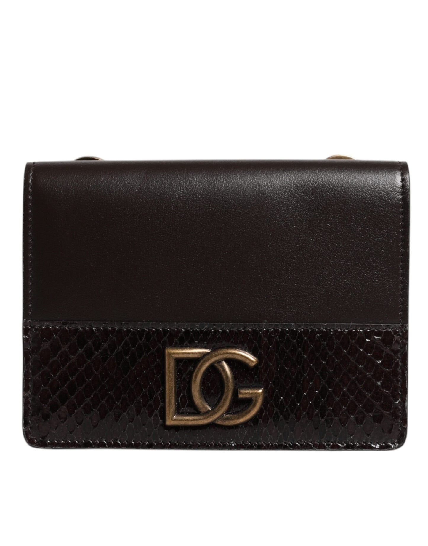 Dolce & Gabbana Braunes Leder Bifold DG Logo Cardholder Sling Strap Wallet