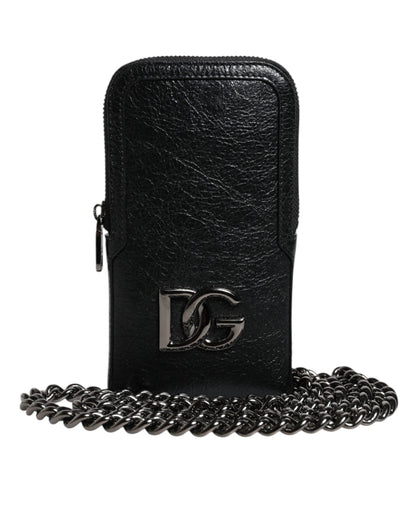 Dolce & Gabbana Schwarzes Leder Portemonnaie Crossbody Chain Sling Phone Bag