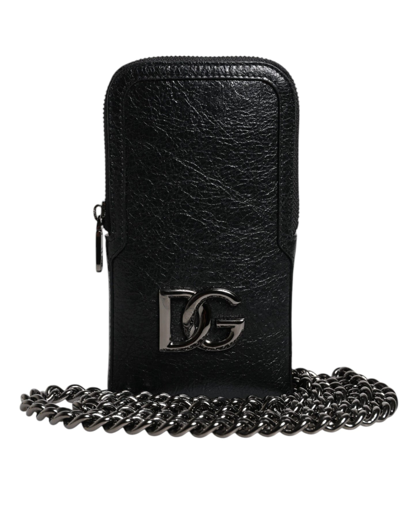 Dolce & Gabbana Schwarzes Leder Portemonnaie Crossbody Chain Sling Phone Bag