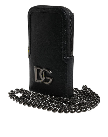 Dolce & Gabbana Schwarzes Leder Portemonnaie Crossbody Chain Sling Phone Bag