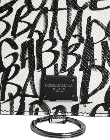 Dolce & Gabbana Weißes Leder Lanyard Logo Druck Kartenhalter Brieftasche