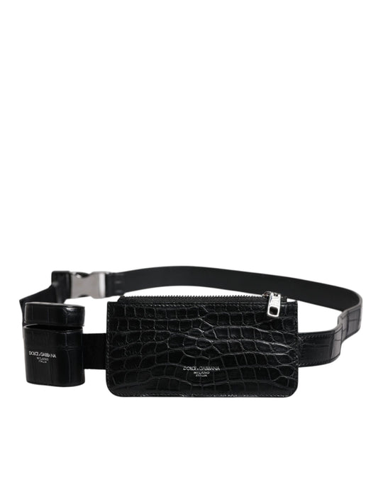 Dolce & Gabbana Schwarzes Alligatorleder Airpods Fall Münze Geldbeutel Brieftasche