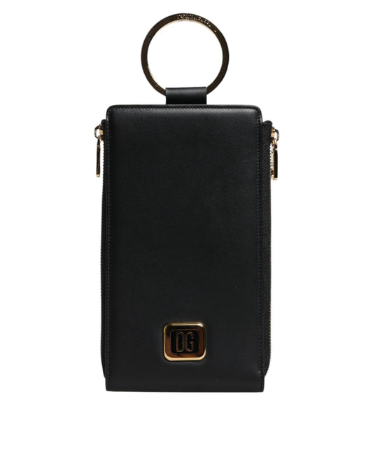 Dolce & Gabbana Schwarzes Leder Logo Plaque Halsband Karte Münze Brieftasche