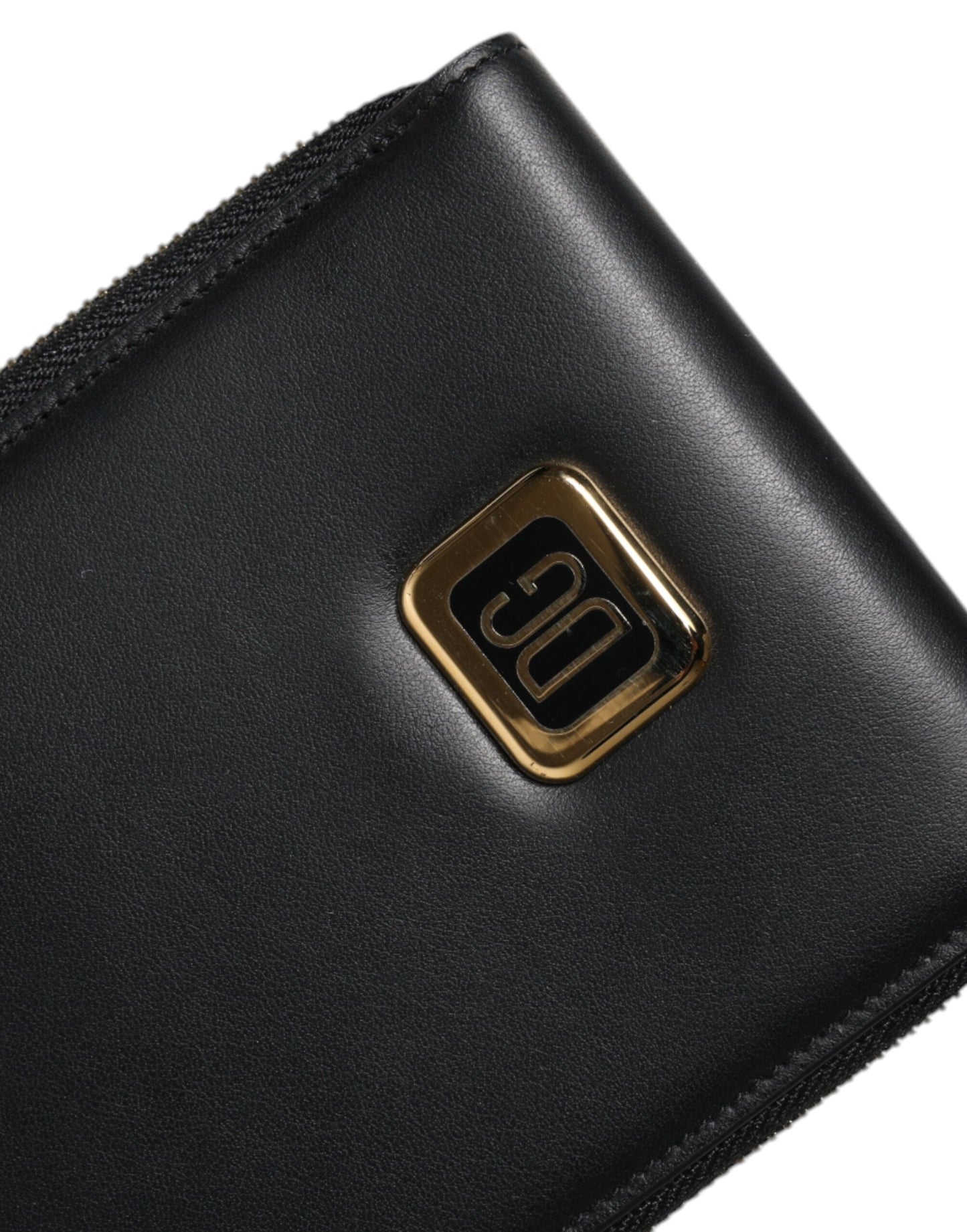 Dolce & Gabbana Schwarzes Leder Logo Plaque Halsband Karte Münze Brieftasche