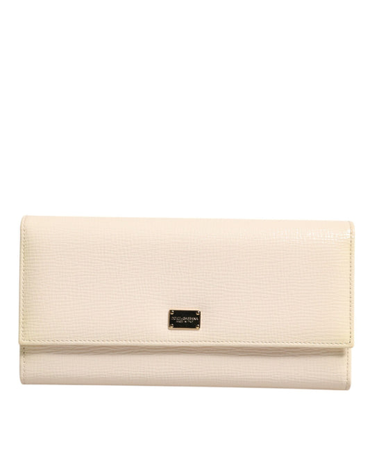 Dolce & Gabbana Beige Leder Trifold Logo Plaque Kartenhalter Brieftasche