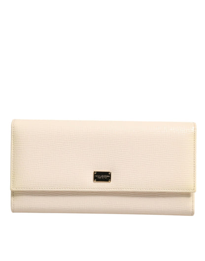 Dolce & Gabbana Beige Leder Trifold Logo Plaque Kartenhalter Brieftasche