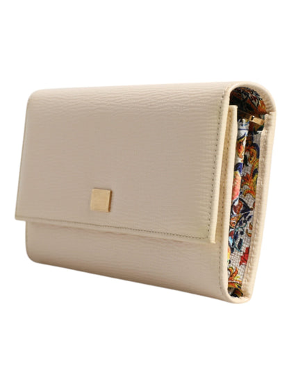Dolce & Gabbana Beige Leder Trifold Logo Plaque Kartenhalter Brieftasche