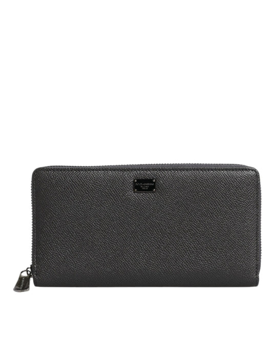 Dolce & Gabbana Dunkelgraues Leder DG Logo Zip Around Continental Geldbörse