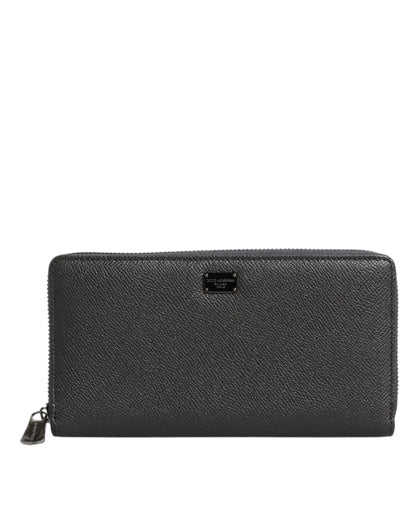 Dolce & Gabbana Dunkelgraues Leder DG Logo Zip Around Continental Geldbörse