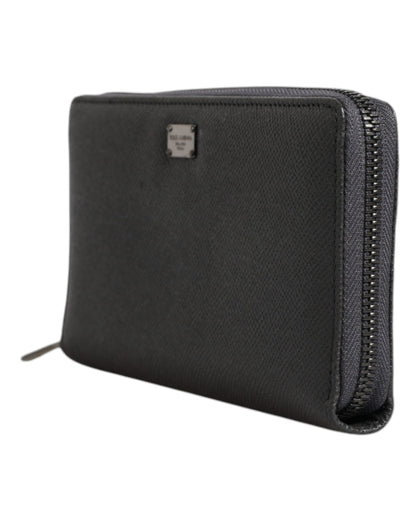 Dolce & Gabbana Dunkelgraues Leder DG Logo Zip Around Continental Geldbörse