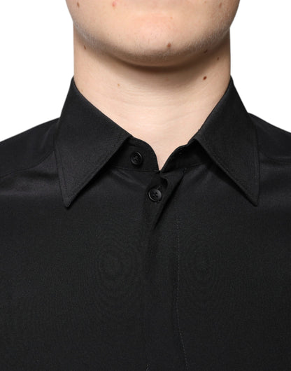 Dolce & Gabbana Schwarzes Seidenhemd mit langen Ärmeln GOLD