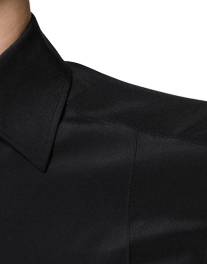 Dolce & Gabbana Schwarzes Seidenhemd mit langen Ärmeln GOLD