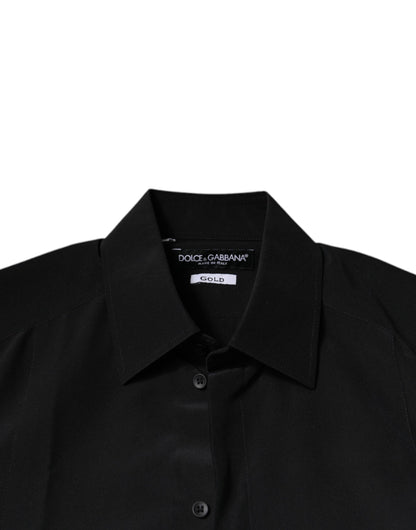Dolce & Gabbana Schwarzes Seidenhemd mit langen Ärmeln GOLD