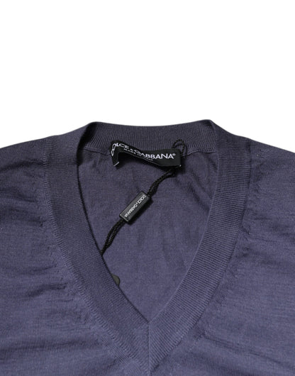 Dolce & Gabbana Grauer Kaschmir Pullover mit V-Ausschnitt für Männer