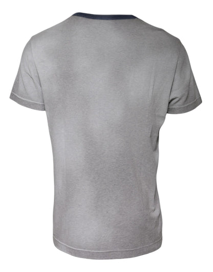 Dolce & Gabbana Graues T-Shirt mit Rundhalsausschnitt und Logodruck aus Baumwolle