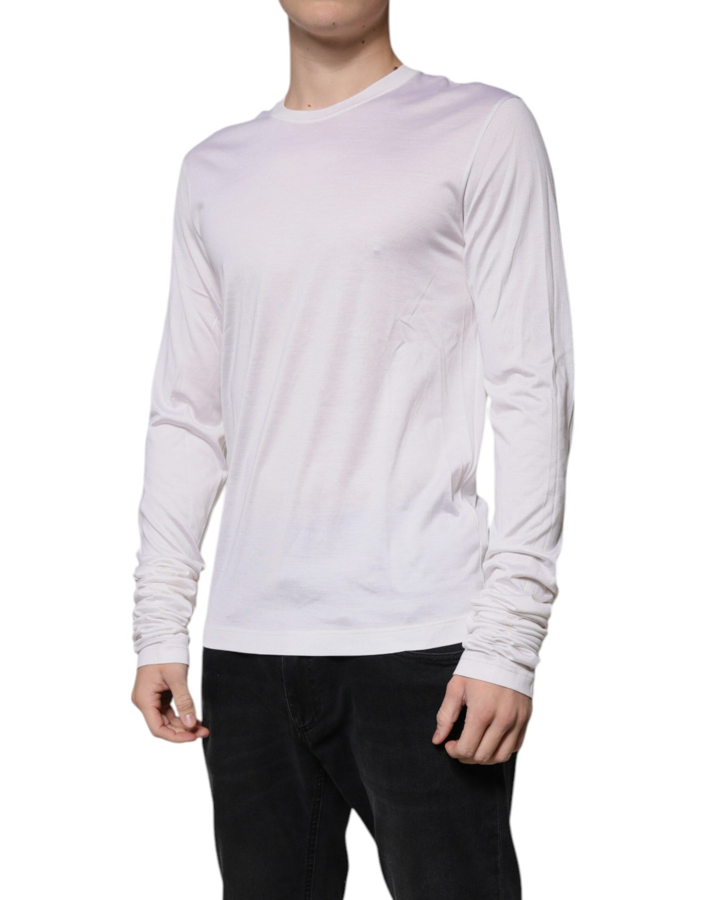 Dolce & Gabbana Weißer Seiden-Rundhals-Pullover für Männer