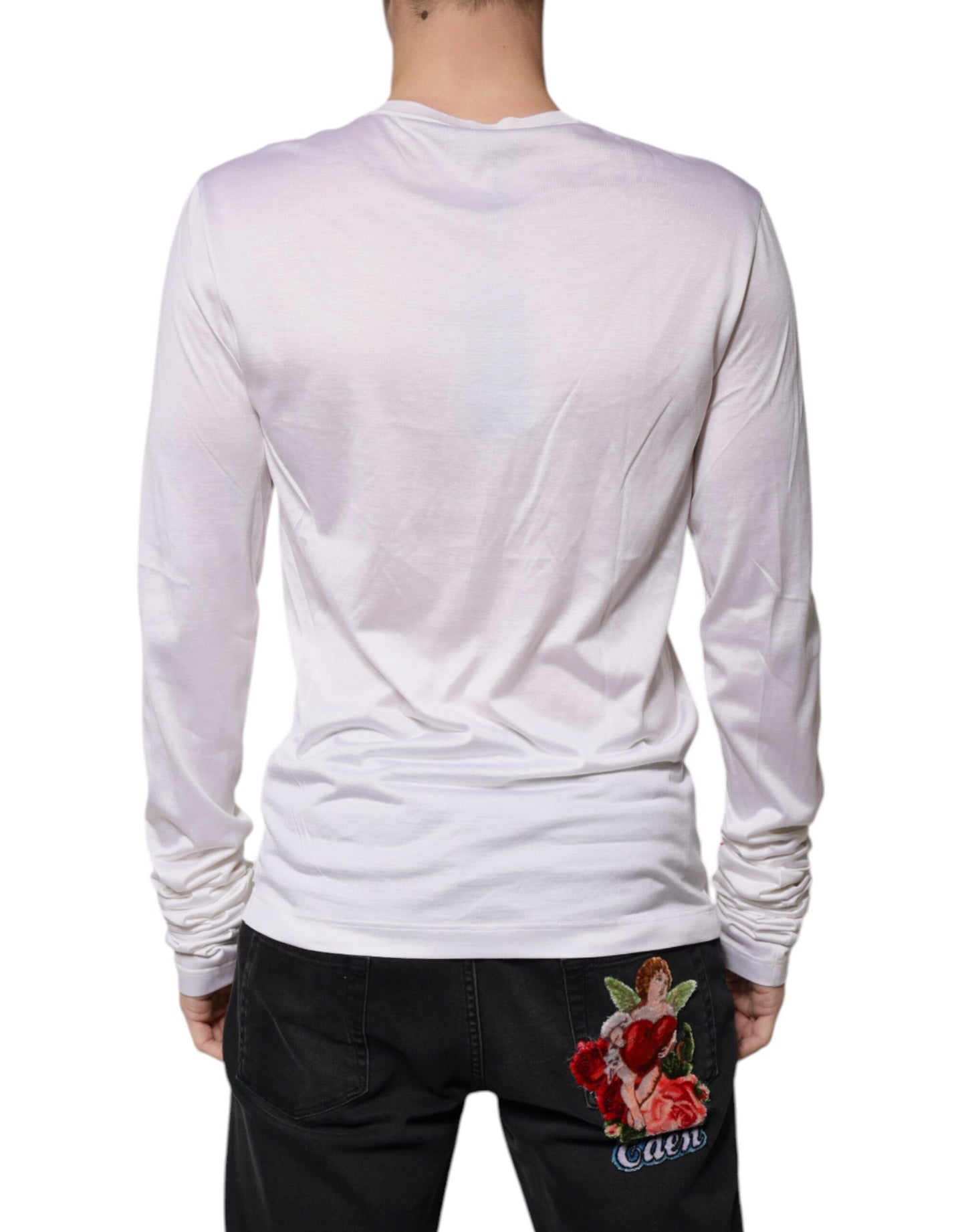 Dolce & Gabbana Weißer Seiden-Rundhals-Pullover für Männer
