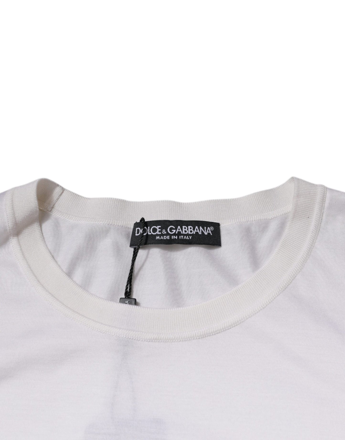 Dolce & Gabbana Weißer Seiden-Rundhals-Pullover für Männer