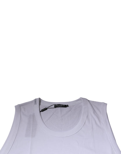 Dolce & Gabbana Weißes ärmelloses Baumwoll-Tank-T-Shirt mit Rundhalsausschnitt
