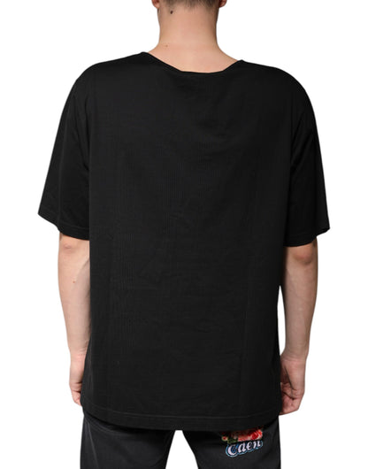 Dolce & Gabbana Schwarzes Baumwoll-T-Shirt mit V-Ausschnitt und kurzen Ärmeln