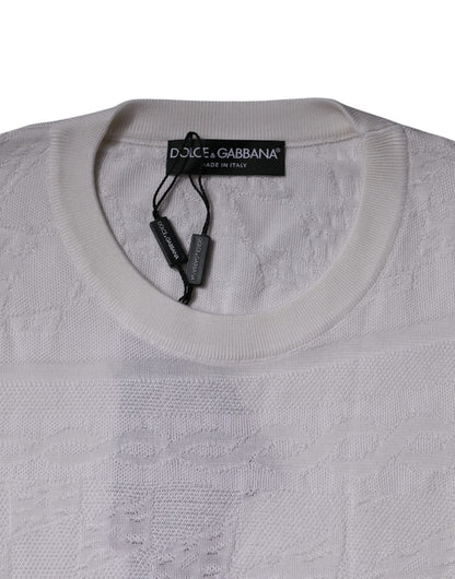 Dolce & Gabbana Weißer Seiden-Rundhals-Pullover für Männer