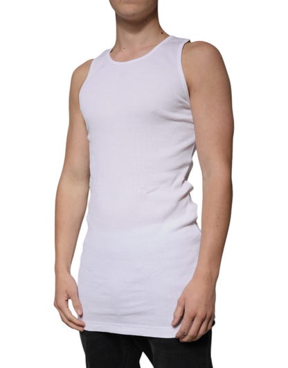 Dolce & Gabbana Weißes ärmelloses Baumwoll-Tank-T-Shirt mit Rundhalsausschnitt