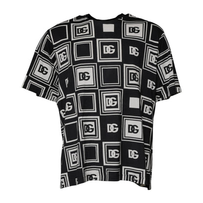 Dolce & Gabbana Schwarzes Logo-Monogramm-T-Shirt mit Rundhalsausschnitt aus Baumwolle