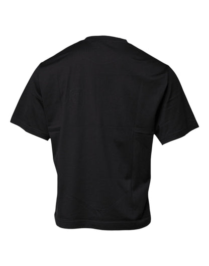 Dolce & Gabbana Schwarzes DG Logo Print Baumwoll-T-Shirt mit Rundhalsausschnitt